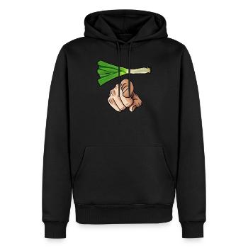 Du Lauch mit Comic Hand Zeigt nach vorne Zeigefing - Männer Premium Bio Hoodie - Schwarz - Vorne - Nico (187cm)