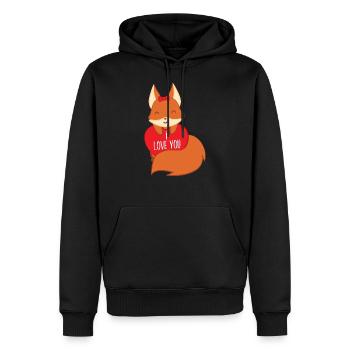 Fox - Cute Fox - Fox Lover - Je t'aime - Sweat à capuche Premium bio Homme - noir - Devant - Nico (187cm)