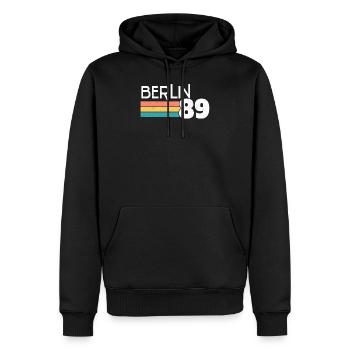 Cadeau Berlin Berlin Vintage Vintage des années 80, automne du mur de 1989 - Sweat à capuche Premium bio Homme - noir - Devant - Nico (187cm)