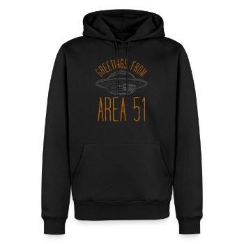 Greetings from area 51 - Männer Premium Bio Hoodie - Schwarz - Vorne - Nico (187cm)