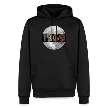 1969 lune anniversaire des 50 ans - Sweat à capuche Premium bio Homme - noir - Devant - Nico (187cm)