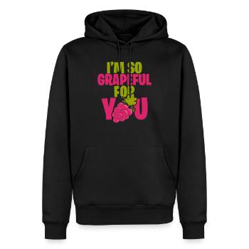Raisins Rose Reconnaissant Jeu de mots Grapeful Anglais - Sweat à capuche Premium bio Homme - noir - Devant - Nico (187cm)