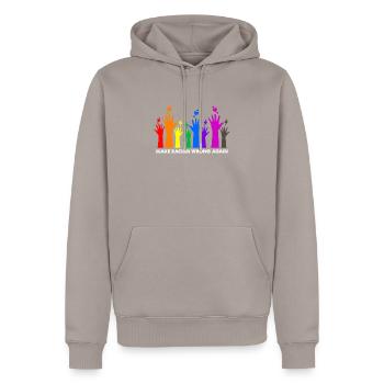 Faites que le racisme soit de nouveau un mauvais cadeau - Sweat à capuche Premium bio Homme - taupe - Devant - Nico (187cm)