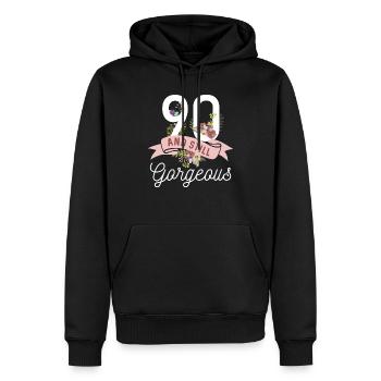 Still Gorgeous 90th Birthday product, 50th - Men’s Premium Organic Hoodie - black - Front - Nico (187cm)