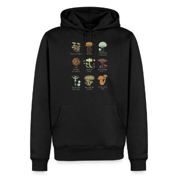 Impression de cadeau de types de mycologie de ventilateur de champignon comestible - Sweat à capuche Premium bio Homme - noir - Devant - Nico (187cm)