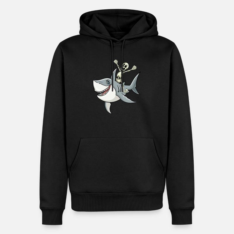 Squelette chevauchant le requin - Sweat à capuche Premium bio Homme - noir