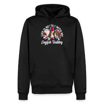 Life is better with my English Bulldog - Männer Premium Bio Hoodie - Schwarz - Vorne - Nico (187cm)