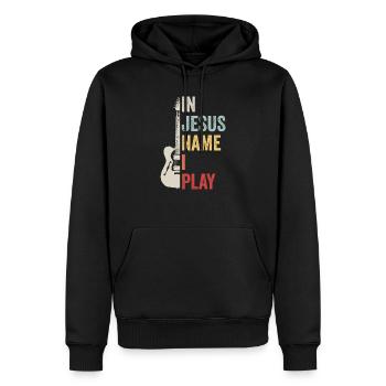 In Jesus Name I Play Gitarist Gitarre Musik Bass - Männer Premium Bio Hoodie - Schwarz - Vorne - Nico (187cm)