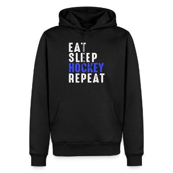 Eat Sleep Hockey wiederholen - Männer Premium Bio Hoodie - Schwarz - Vorne - Nico (187cm)
