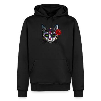 Sugar Skull Calavera Mexiko Schädel Zombie Katze - Männer Premium Bio Hoodie - Schwarz - Vorne - Nico (187cm)