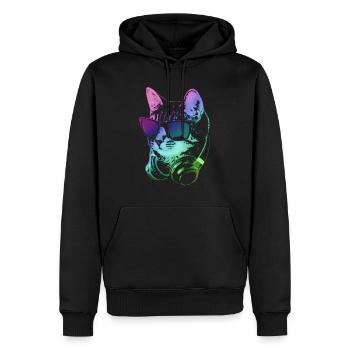 DJ Cat In Neon Lights - Männer Premium Bio Hoodie - Schwarz - Vorne - Nico (187cm)
