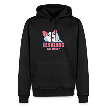 Lesbians Eat What Cat Funny LGBT Couple Gift - Men’s Premium Organic Hoodie - black - Front - Nico (187cm)