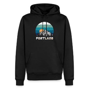 Portland - Männer Premium Bio Hoodie - Schwarz - Vorne - Nico (187cm)