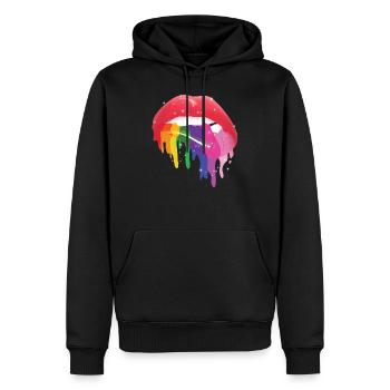 LGBT Glossy Rainbow Gay Pride Dripping Lips - Men’s Premium Organic Hoodie - black - Front - Nico (187cm)