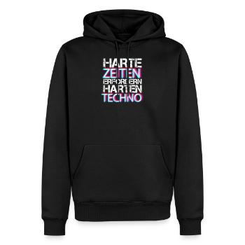 Harte Zeiten erfordern harten Techno Rave Beat - Männer Premium Bio Hoodie - Schwarz - Vorne - Nico (187cm)