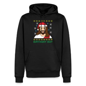 JOYEUX D'ANNIVERSAIRE Jésus moche Noël - Sweat à capuche Premium bio Homme - noir - Devant - Nico (187cm)