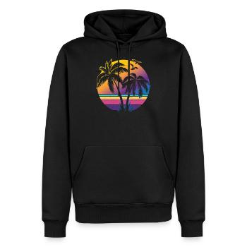 Vintager Sonnenuntergang-Palme-Geschenk-Entwurfs-Ideen-Strand - Männer Premium Bio Hoodie - Schwarz - Vorne - Nico (187cm)