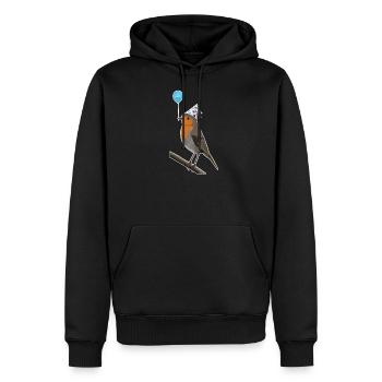 Vogelmotiv Rotkehlchen Vogel feiert Geburtstag - Männer Premium Bio Hoodie - Schwarz - Vorne - Nico (187cm)