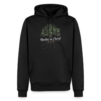 Rooted in Christ - Men’s Premium Organic Hoodie - black - Front - Nico (187cm)