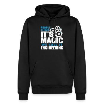 Die Leute denken, es ist Magie Wir nennen es Engineering - Männer Premium Bio Hoodie - Schwarz - Vorne - Nico (187cm)