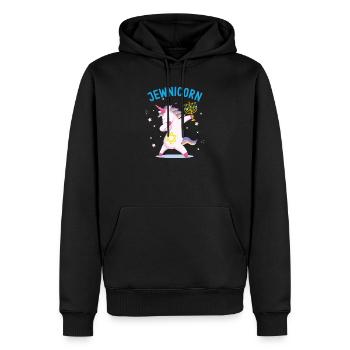 Jewnicorn-Einhorn, lustiges glückliches Chanukka - Männer Premium Bio Hoodie - Schwarz - Vorne - Nico (187cm)