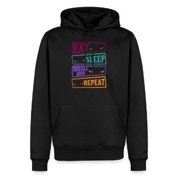 Manger chat chat chat répète chats chats guerrier - Sweat à capuche Premium bio Homme - noir - Devant - Nico (187cm)