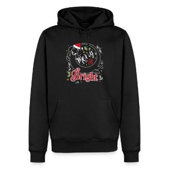 Noël drôle de teckel joyeux et lumineux - Sweat à capuche Premium bio Homme - noir - Devant - Nico (187cm)