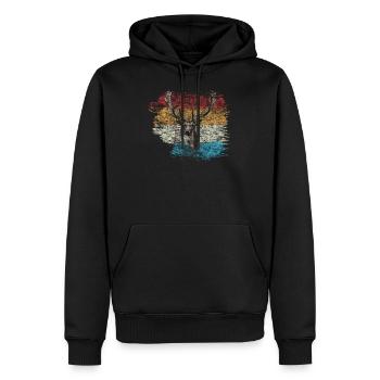 Hirsch - Männer Premium Bio Hoodie - Schwarz - Vorne - Nico (187cm)