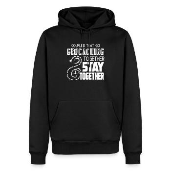 Geocaching-Paare, die zusammen Geocaching betreiben - Männer Premium Bio Hoodie - Schwarz - Vorne - Nico (187cm)