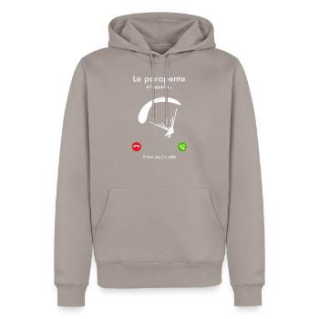 T-shirt le parapente mappelle - Sweat à capuche Premium bio Homme - taupe - Devant - Nico (187cm)