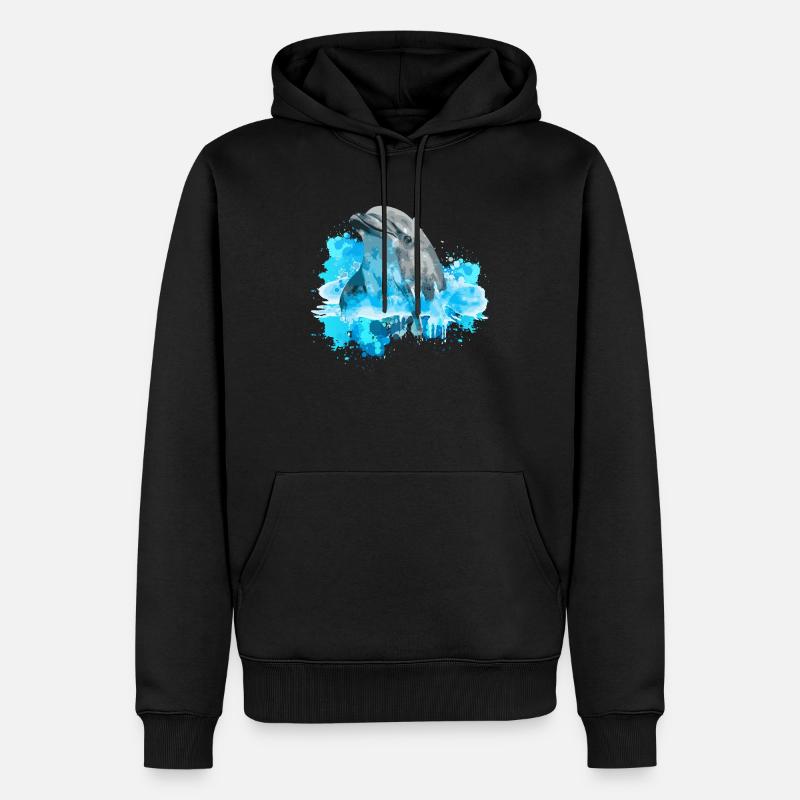 Aquarelle de dauphin - Sweat à capuche Premium bio Homme - noir