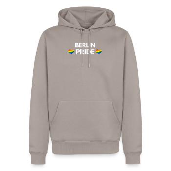Berlin Pride CSD Berlin - Männer Premium Bio Hoodie - Taupe - Vorne - Nico (187cm)