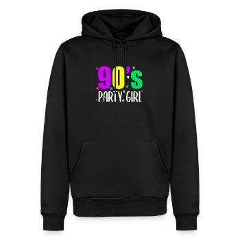 90s 80s 90s 80s - Sweat à capuche Premium bio Homme - noir - Devant - Nico (187cm)
