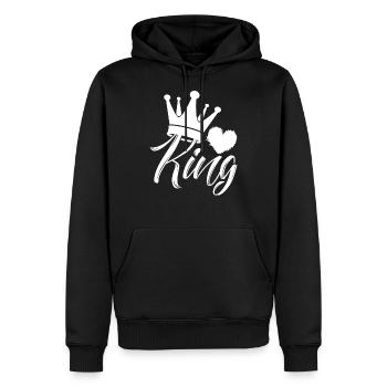 King Krone Herz Partnershirt Shirt Liebe Geschenk - Männer Premium Bio Hoodie - Schwarz - Vorne - Nico (187cm)