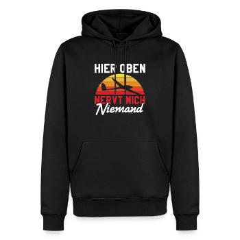 Hier oben nervt mich niemand - Männer Premium Bio Hoodie - Schwarz - Vorne - Nico (187cm)