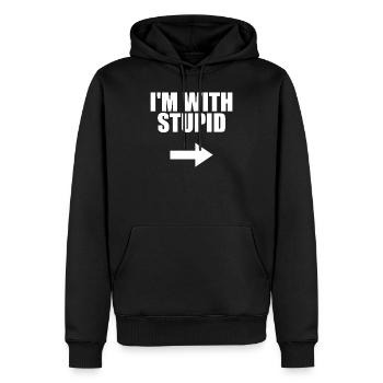 Dans la flèche avec stupid droite des phrases drôles - Sweat à capuche Premium bio Homme - noir - Devant - Nico (187cm)