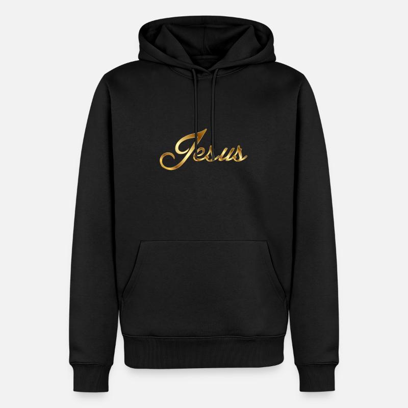 Jesus Gold Italic script - Sweat à capuche Premium bio Homme - noir