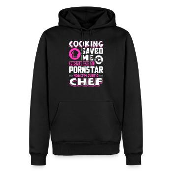 Chef, je suis juste un chef - Sweat à capuche Premium bio Homme - noir - Devant - Nico (187cm)