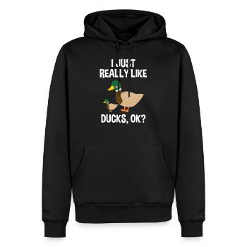 J'aime vraiment les canards, d'accord? chemise d'amant de canard - Sweat à capuche Premium bio Homme - noir - Devant - Nico (187cm)