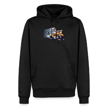 Motorrad Hase ,Rennmaschine ,Osterhase fährt - Männer Premium Bio Hoodie - Schwarz - Vorne - Nico (187cm)