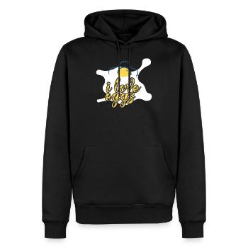 I Love Eggs - Un œuf au plat avec une inscription. - Sweat à capuche Premium bio Homme - noir - Devant - Nico (187cm)