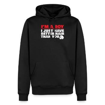 Je suis un garçon, j'ai juste de meilleurs cheveux que toi Cool Ha - Sweat à capuche Premium bio Homme - noir - Devant - Nico (187cm)
