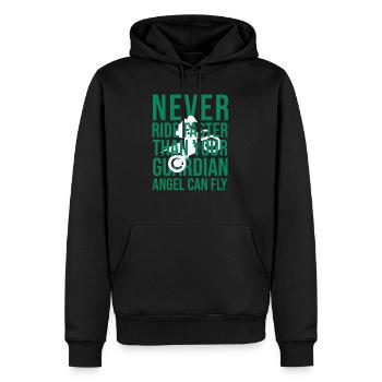Never ride faster than your guardian angel can fly - Men’s Premium Organic Hoodie - black - Front - Nico (187cm)