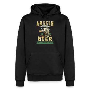 Angeln und Bier darum bin ich hier Angler Spruch - Männer Premium Bio Hoodie - Schwarz - Vorne - Nico (187cm)