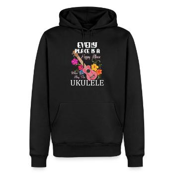 Happy Ukulele Hawaii Tropical Music Geschenkdruck - Männer Premium Bio Hoodie - Schwarz - Vorne - Nico (187cm)