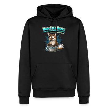 Wash Your Hands (blau) - Männer Premium Bio Hoodie - Schwarz - Vorne - Nico (187cm)