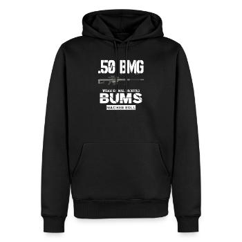 50 BMG wenn's richtig BUMS machen soll - Männer Premium Bio Hoodie - Schwarz - Vorne - Nico (187cm)