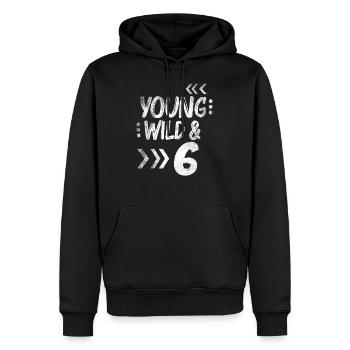 Anniversaire Six ans 6 anniversaire cadeau - Sweat à capuche Premium bio Homme - noir - Devant - Nico (187cm)