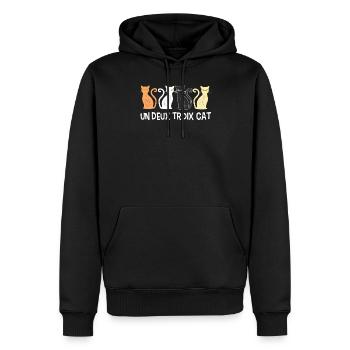 Un deux Trois cat - Sweat à capuche Premium bio Homme - noir - Devant - Nico (187cm)