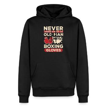 Unterschätze niemals den alten Mann mit Boxhandschuhen - Männer Premium Bio Hoodie - Schwarz - Vorne - Nico (187cm)